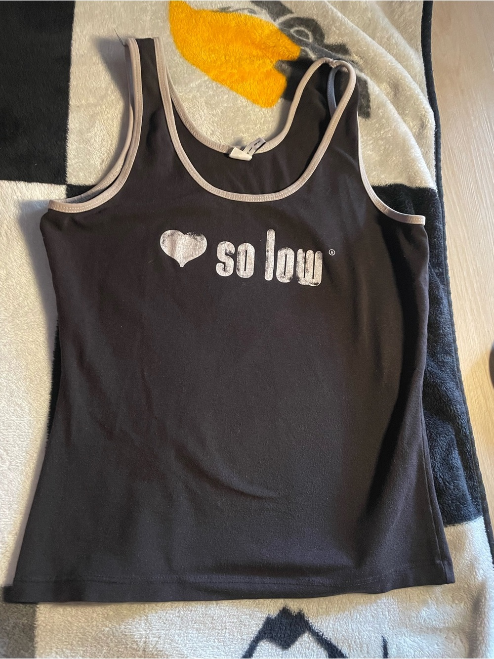 SOLOW Black Tank Top with Beige Trim and Heart Logo